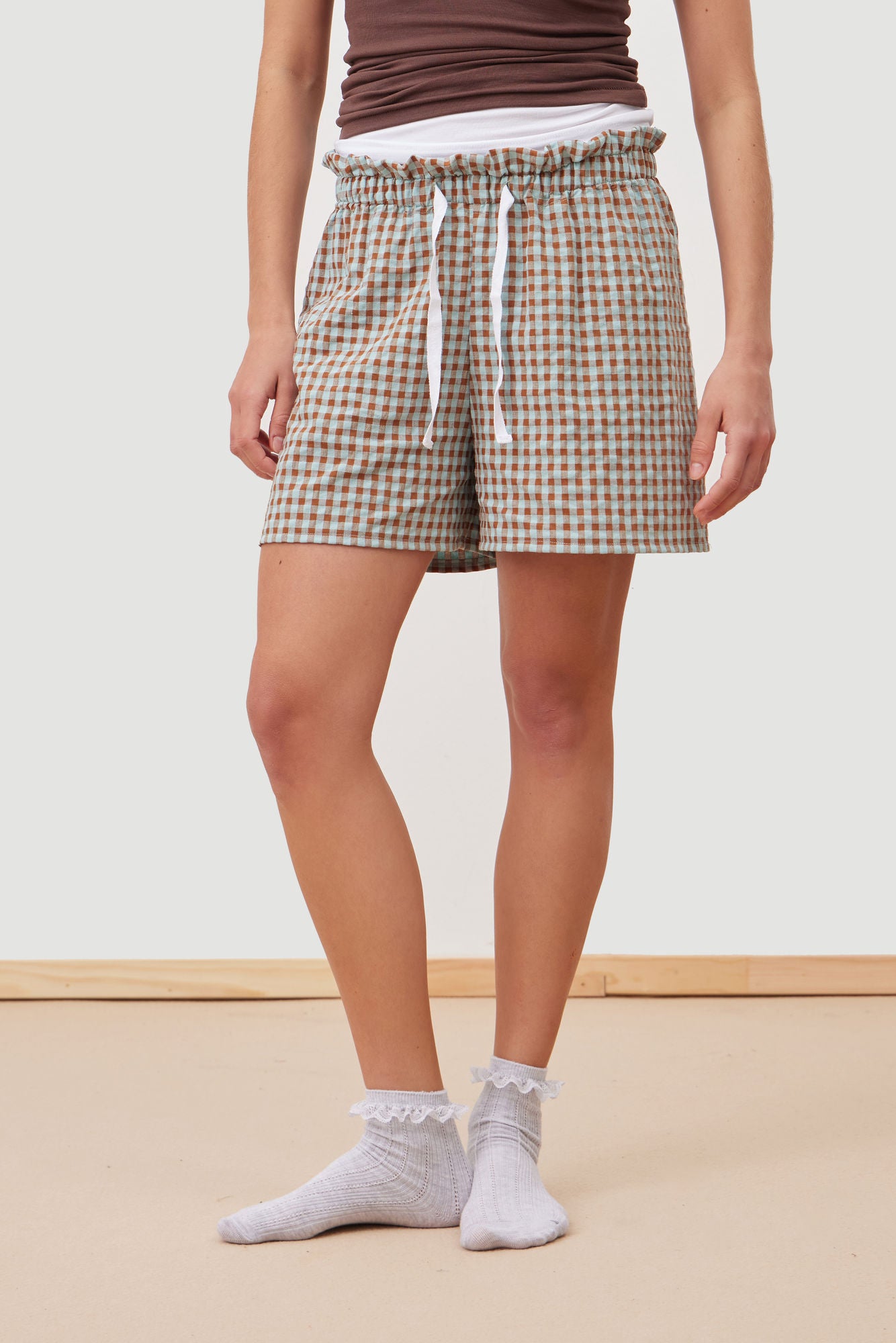 Pantalones Cortos Vichy Marrón y Azul