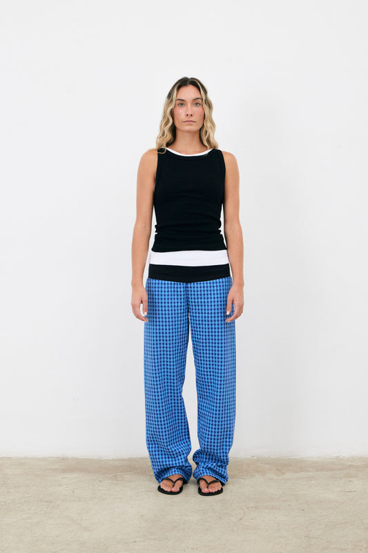 Pantalón Vichy azul goma