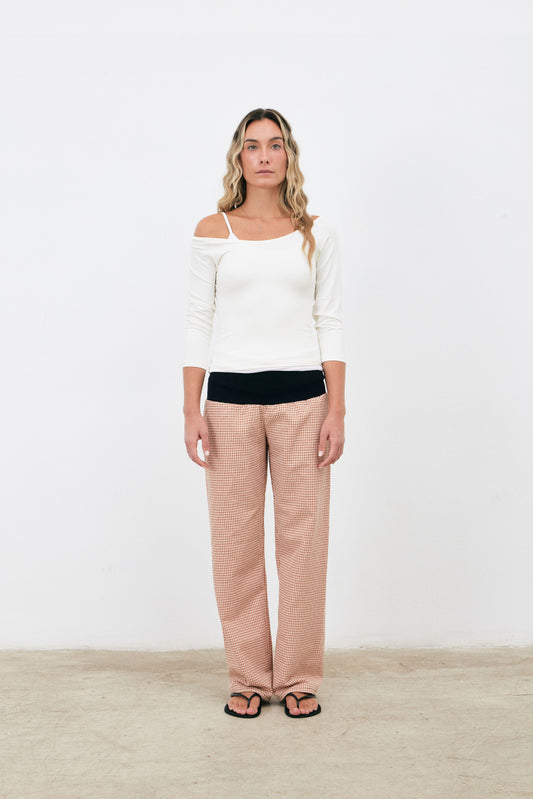 Pantalón Vichy beige goma