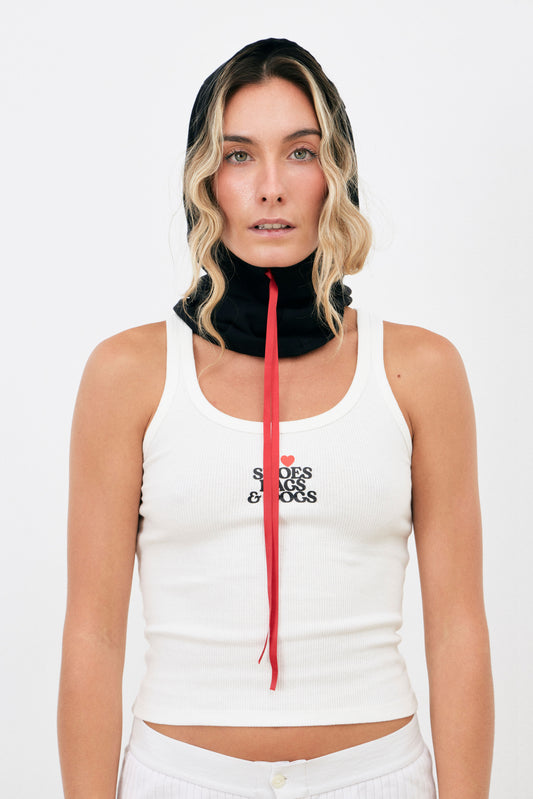 Balaclava negra lazo rojo
